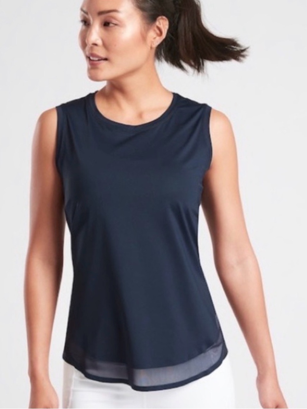 Athleta Cadence Tank, Sheer Hem, Navy Blue, Medium